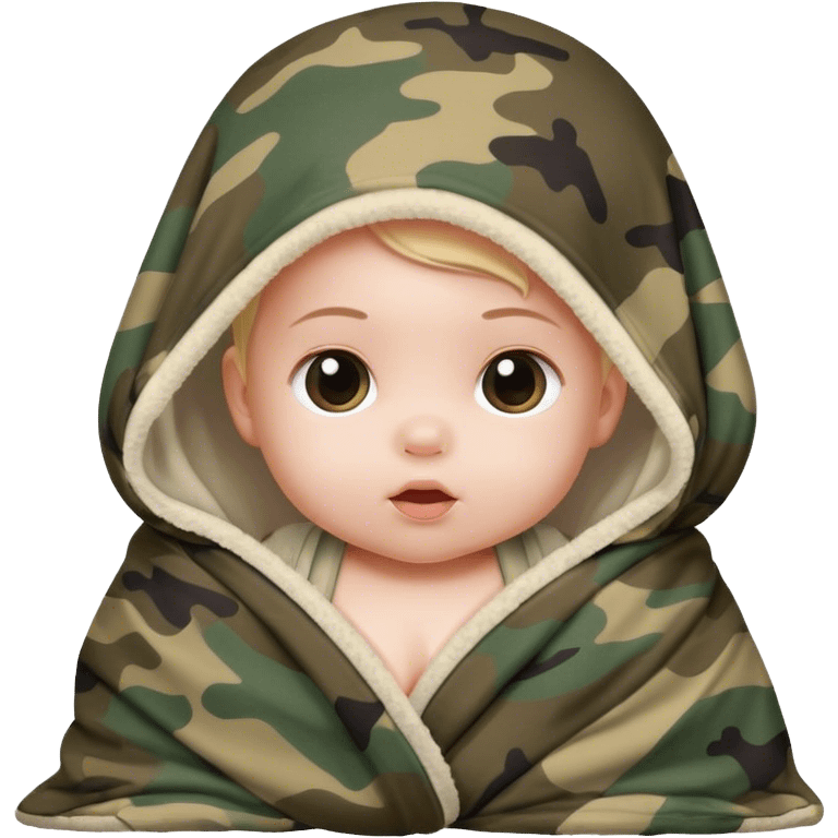 Little baby girl wrapped in a camo blanket  emoji