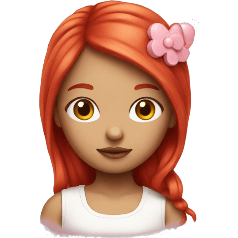 red haired girl portrait with hello kitty emoji