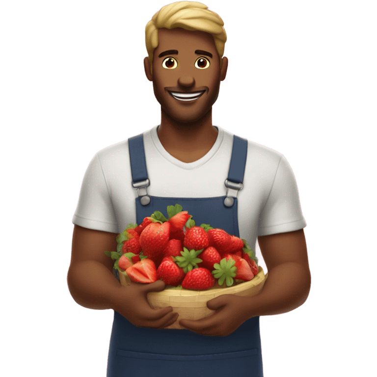 Handsome man chopping strawberries  emoji