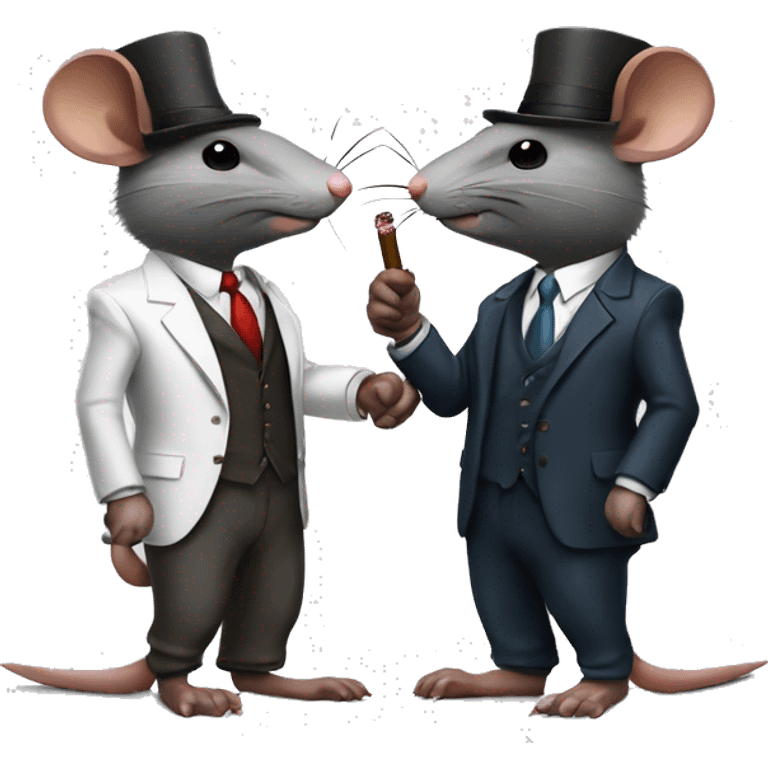 2 rats in mafia suits with cigars shaking hands after a business deal  emoji