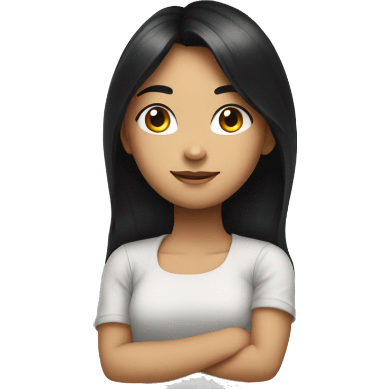 arms crossed girl, long black hair, looking back over shoulder emoji