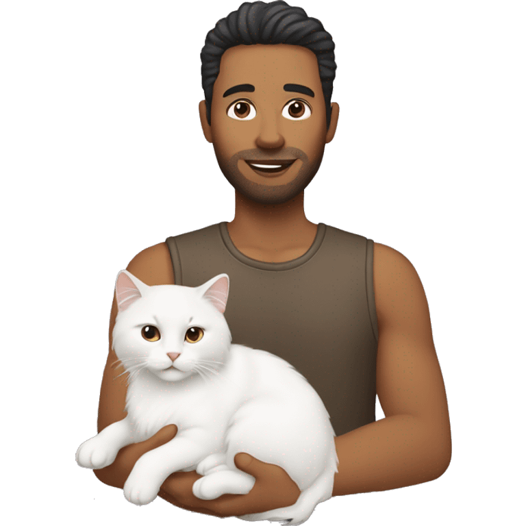 man with  holding a white Siberian cat emoji