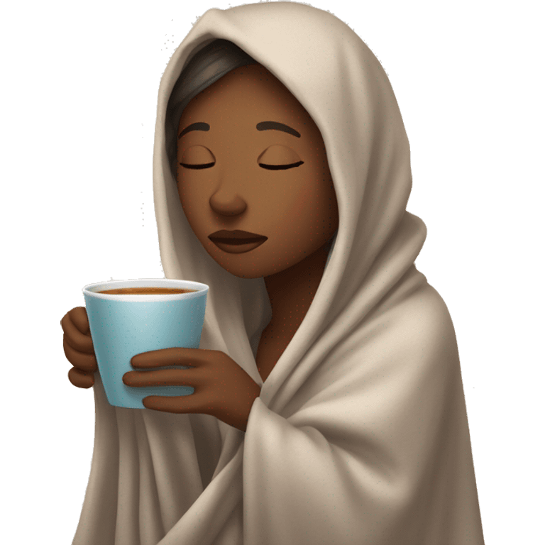 girl inside a blanket sipping coffee eyes closed emoji