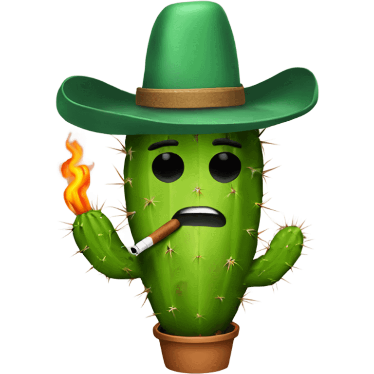 Cactus wearing cowboy hat smoking a blunt emoji