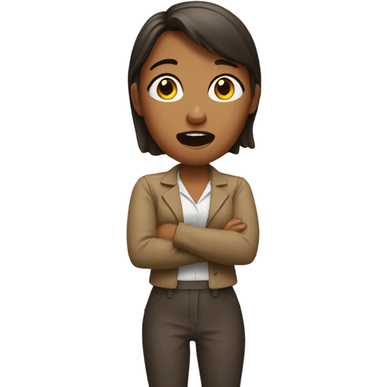 shocked woman hands up brown shoes emoji