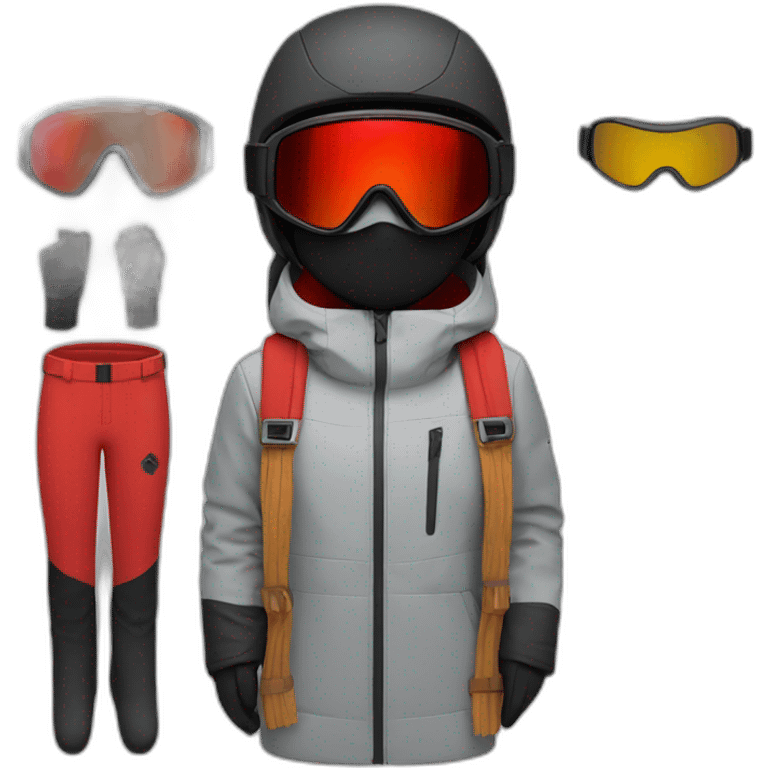 Red ski outfit with black mask and ski goggles emoji