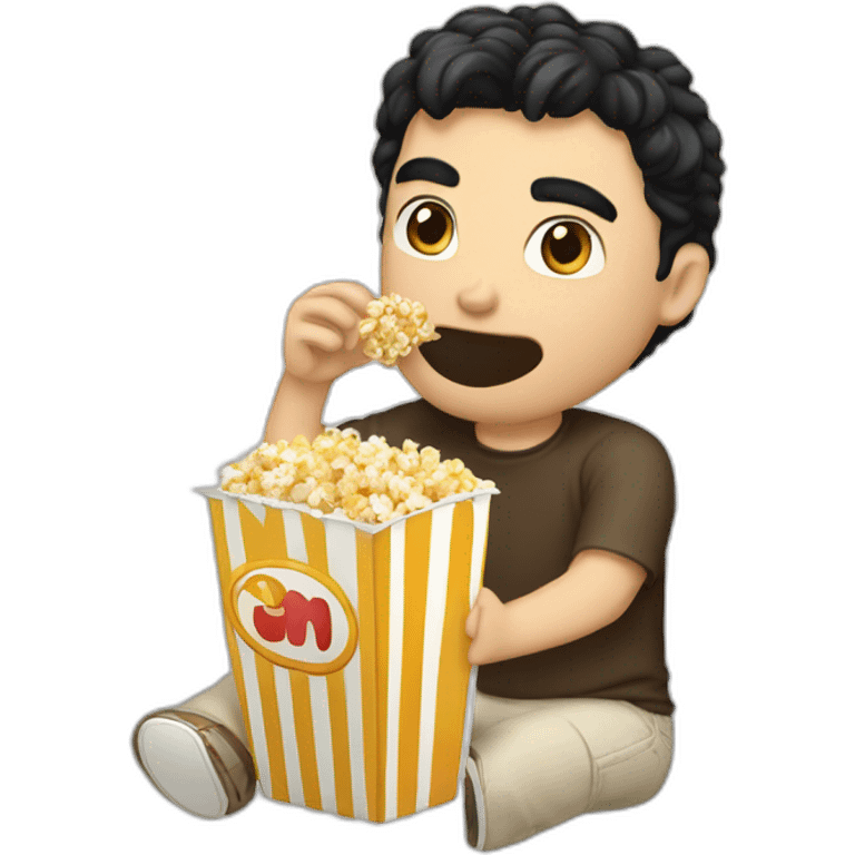 white guy black hair eating popcorns drinking Beverage Box straw emoji