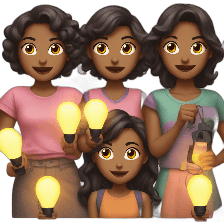 five girls with lamps emoji