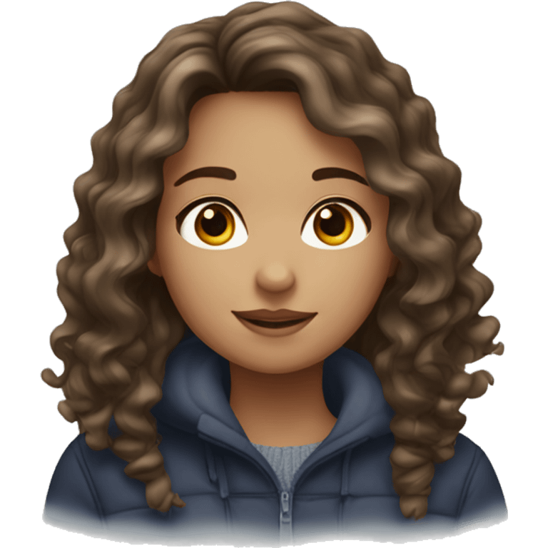 A girl with wavy brown hair and hazel eyes in winter time  emoji