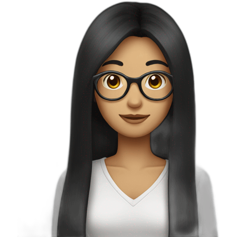 Long black hair, glasses emoji