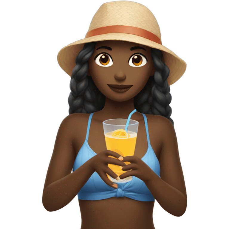 Girls laying at the beach with a drink in her hand emoji