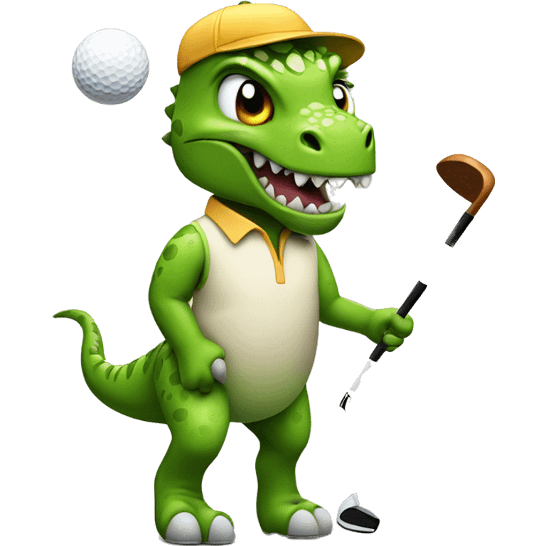 A dinosaur wearing cat ears playing golf emoji