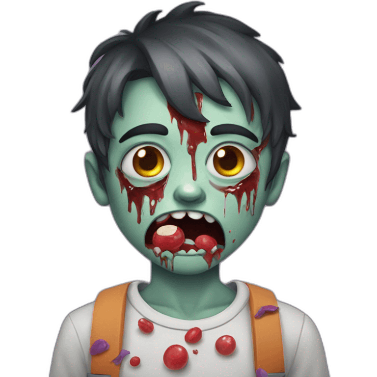 Boy dressed as a zombie with candy in his eyes crying tears for candy emoji