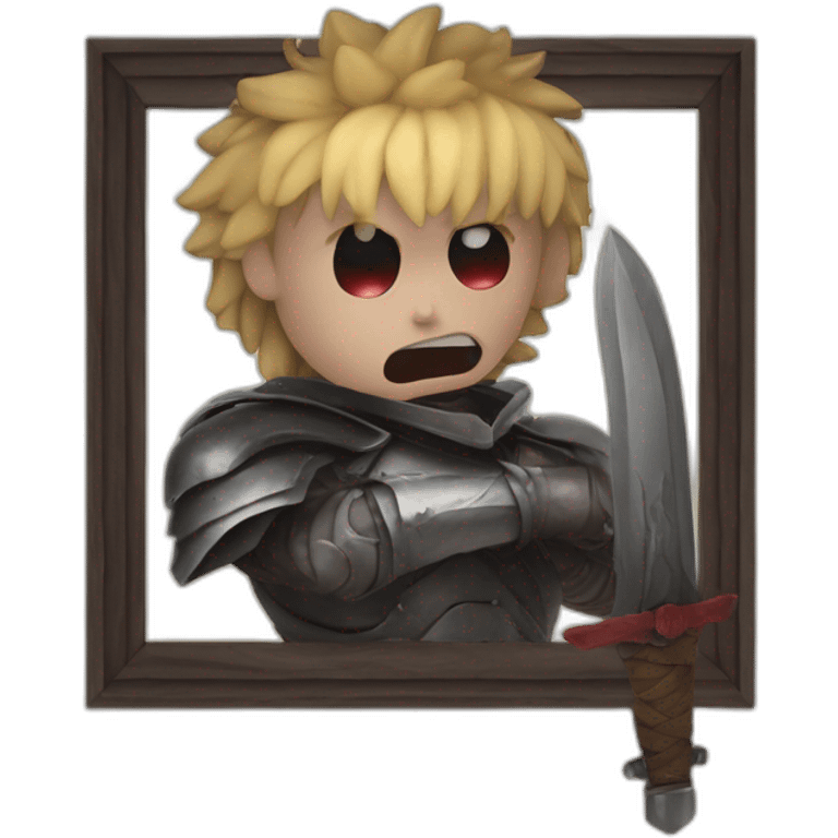 angry berserk guts carrying a huge sword on his shoulder framed on his bust emoji