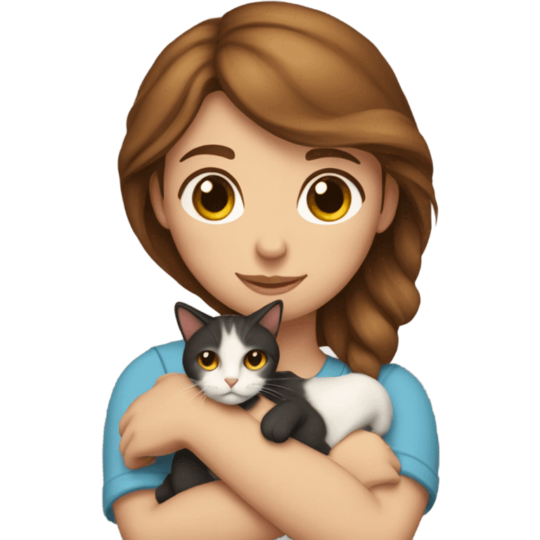 Girl with brown hair holding a calico cat  emoji