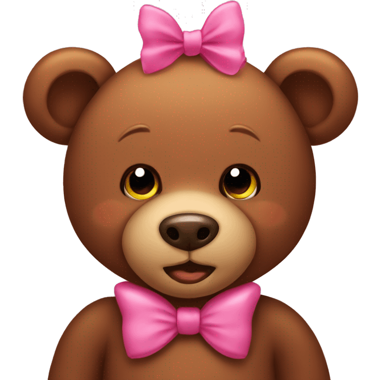 Brown teddy bear with pink bows in his ears  emoji