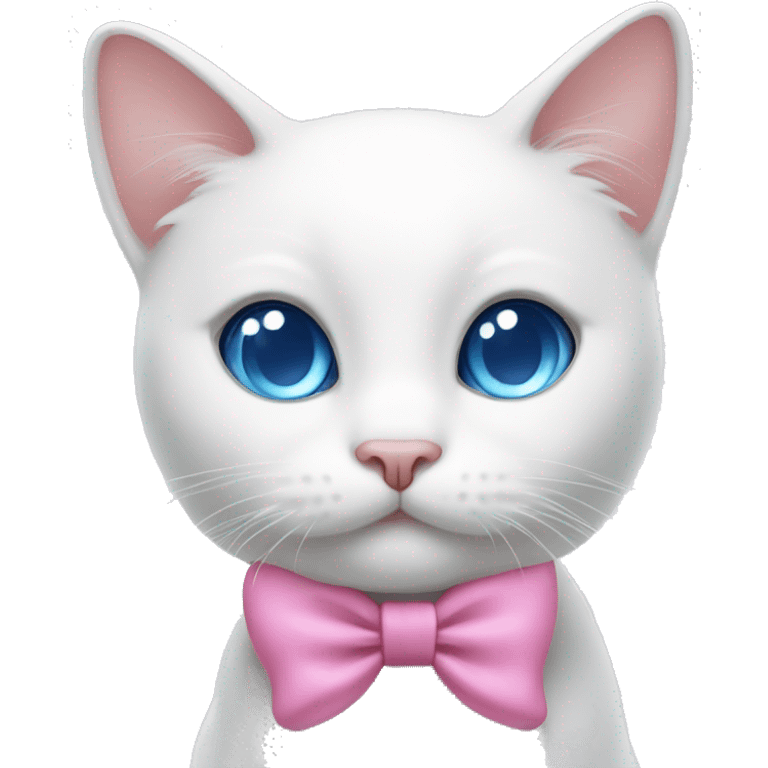 white cat with a pink bow and blue eyes emoji