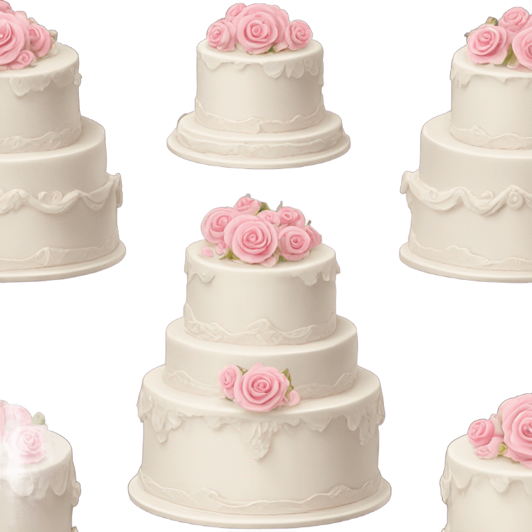 Fancy white wedding cake with pink roses and fancy decorations emoji