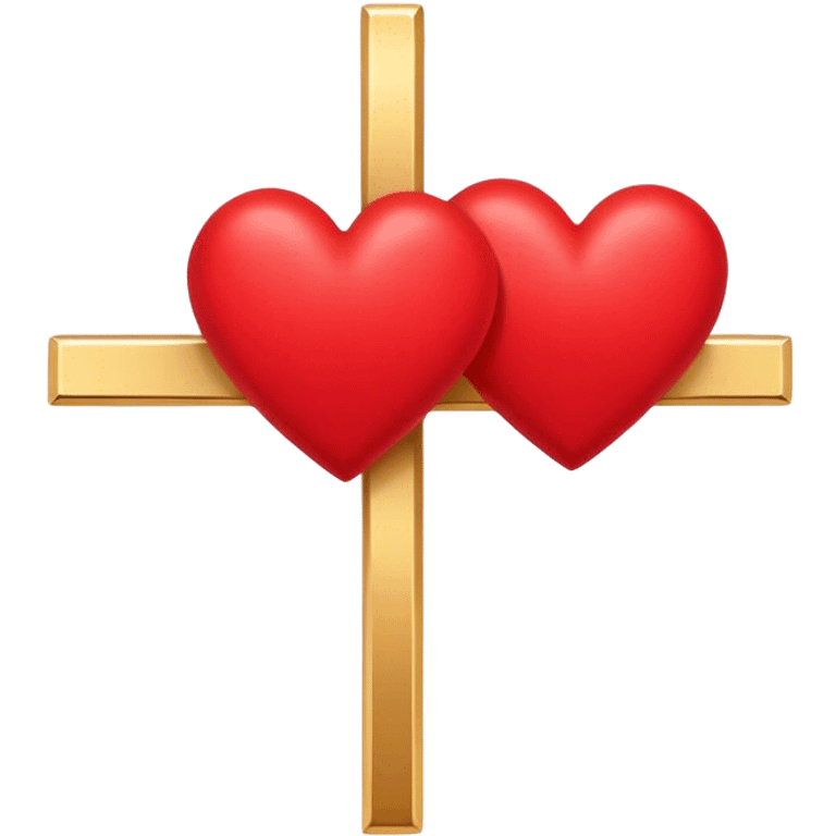 TWO red  hearts around a simple gold cross  emoji