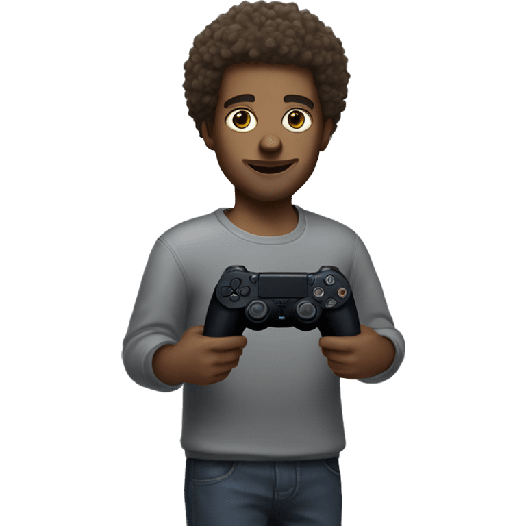 white guy whit fluffy hair holding an ps4 controller emoji