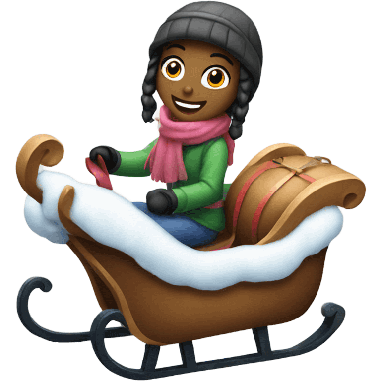 Girl with a sleigh having fun in the snow emoji