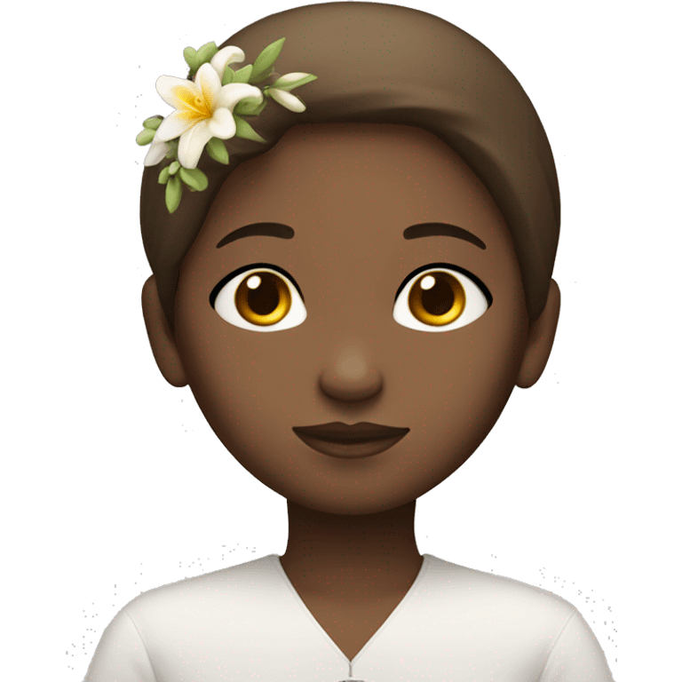 Praying girl with halo brown hair white skin emoji