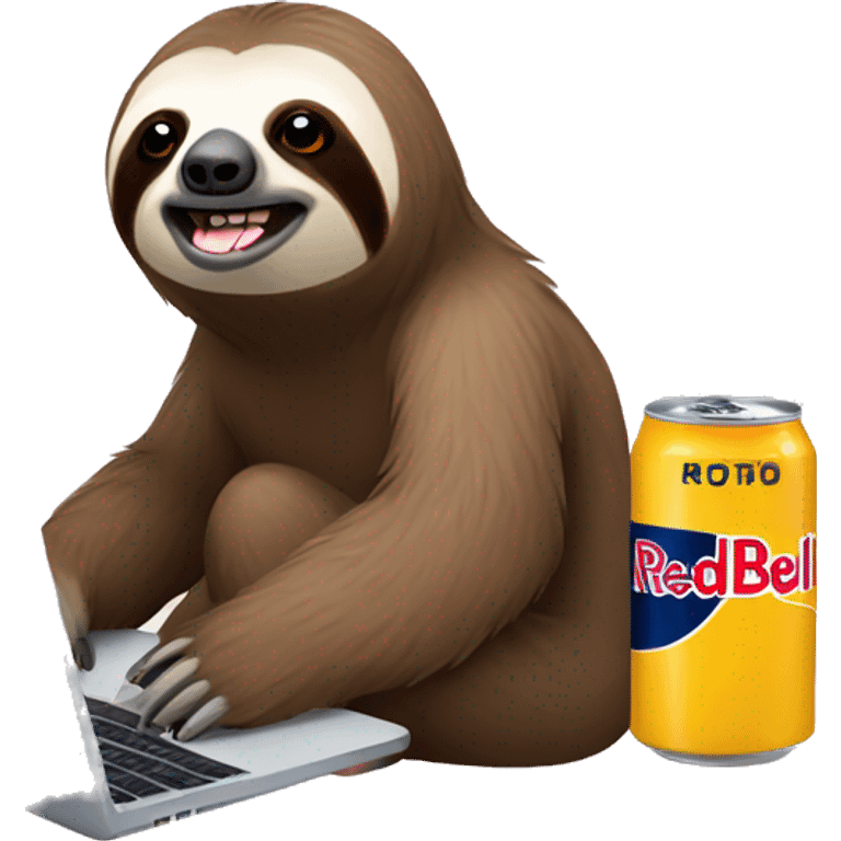 sloth with RedBull can and laptop emoji