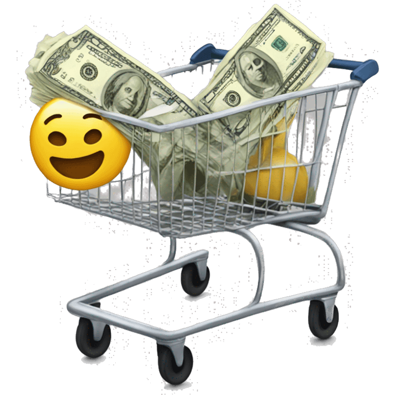 Mrbest with a shopping cart with dollars inside emoji