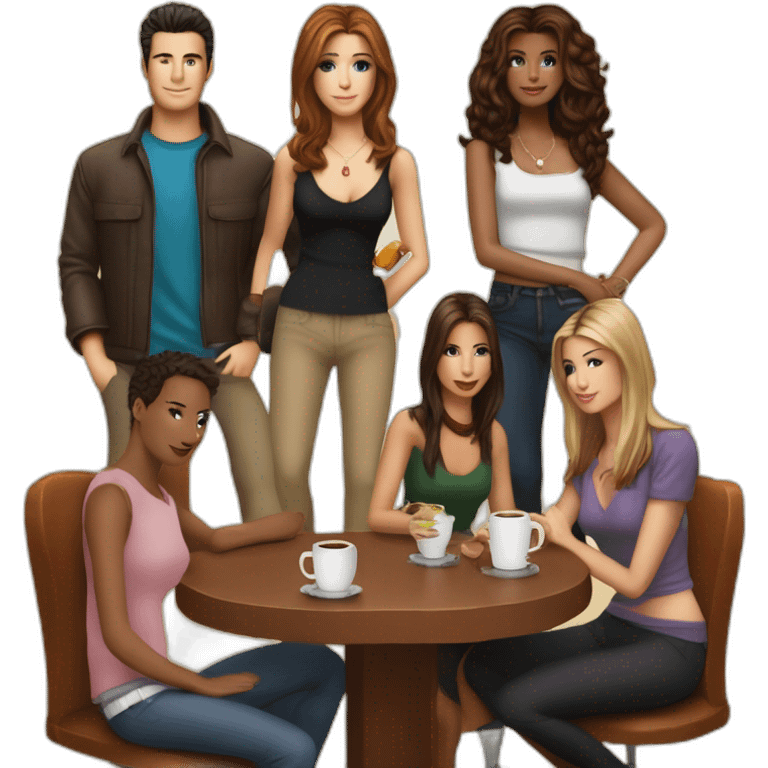 Ross, Rachel, Monica, Chandler, Joey, and Phoebe, all gathered for a coffee at Central Perk emoji