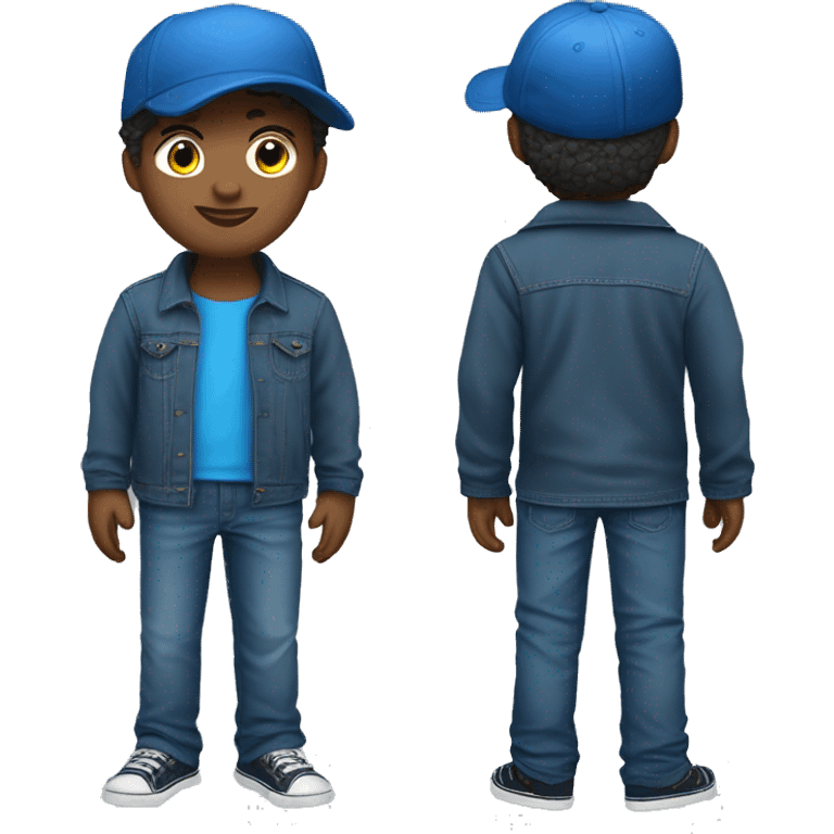 Create a boy with a blue cap on the back a blue aerocrombie long sleeve shirt and jeans emoji