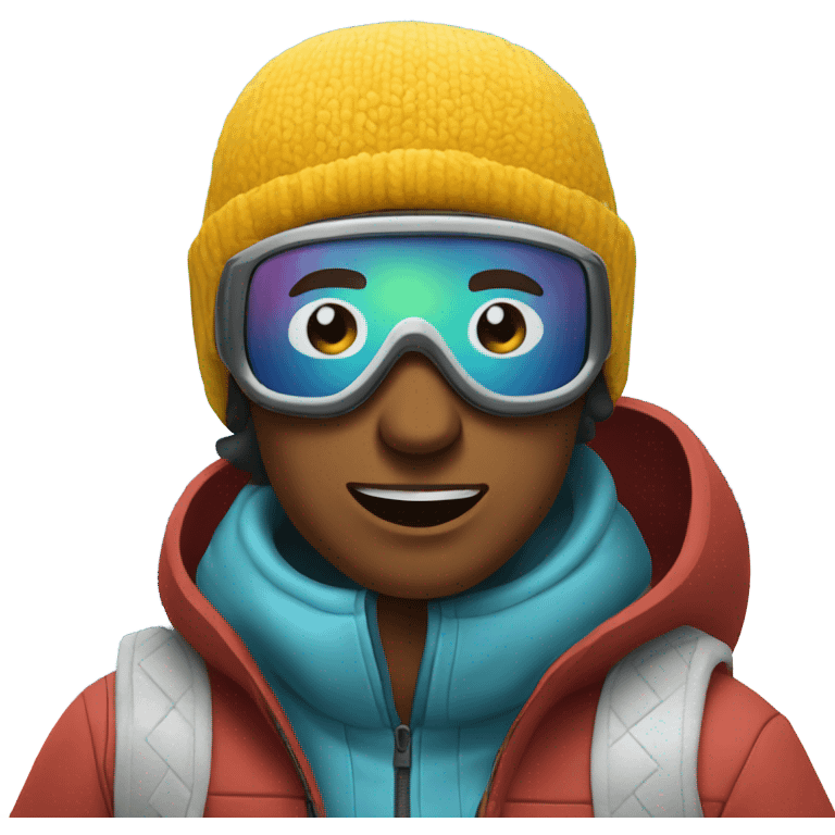 Guy wearing a beanie and goggles snow boarding emoji