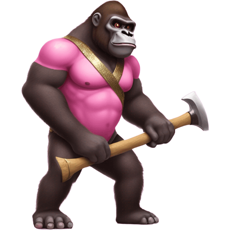 Pink buff gorilla holding a axe with glitter emoji