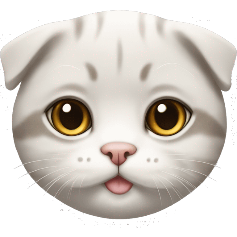  Scottish Fold cat with short white fur. It has a round face and smooth, silky fur. The cat’s expression is friendly, slightly playful, and exudes softness. emoji