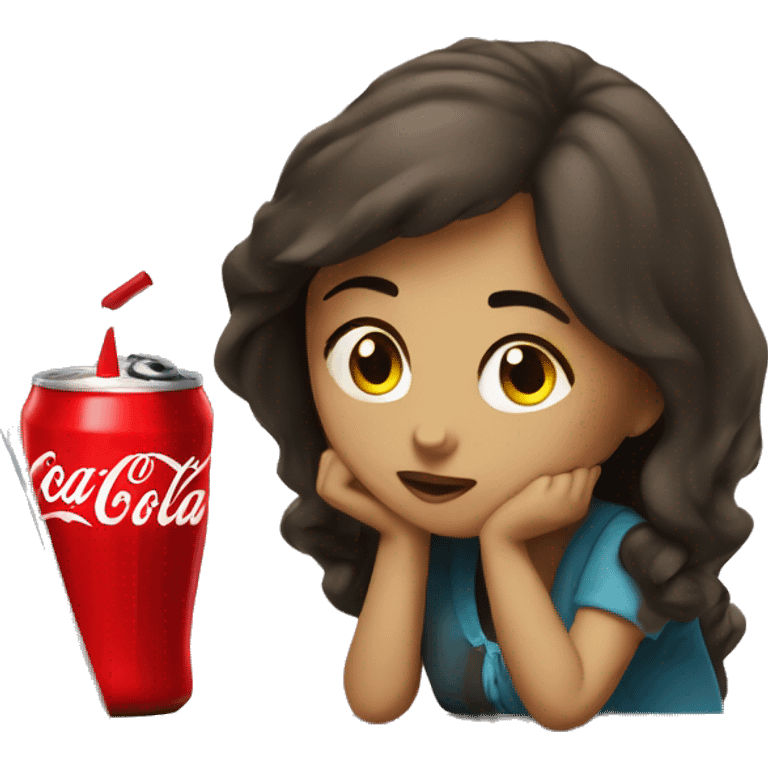 tired girl with laptop drinking coca-cola emoji