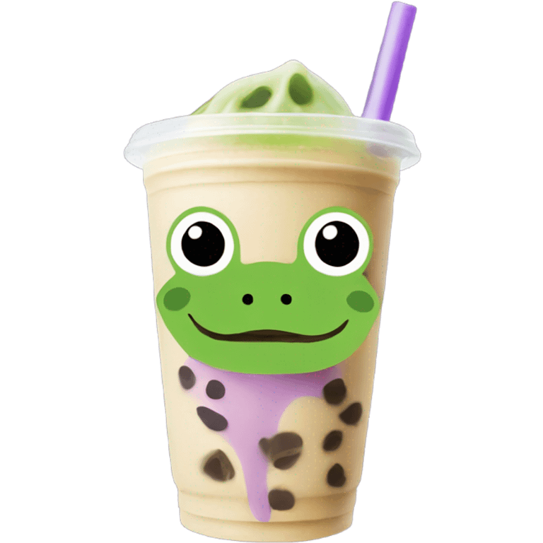 Green frog with taro bubble tea emoji