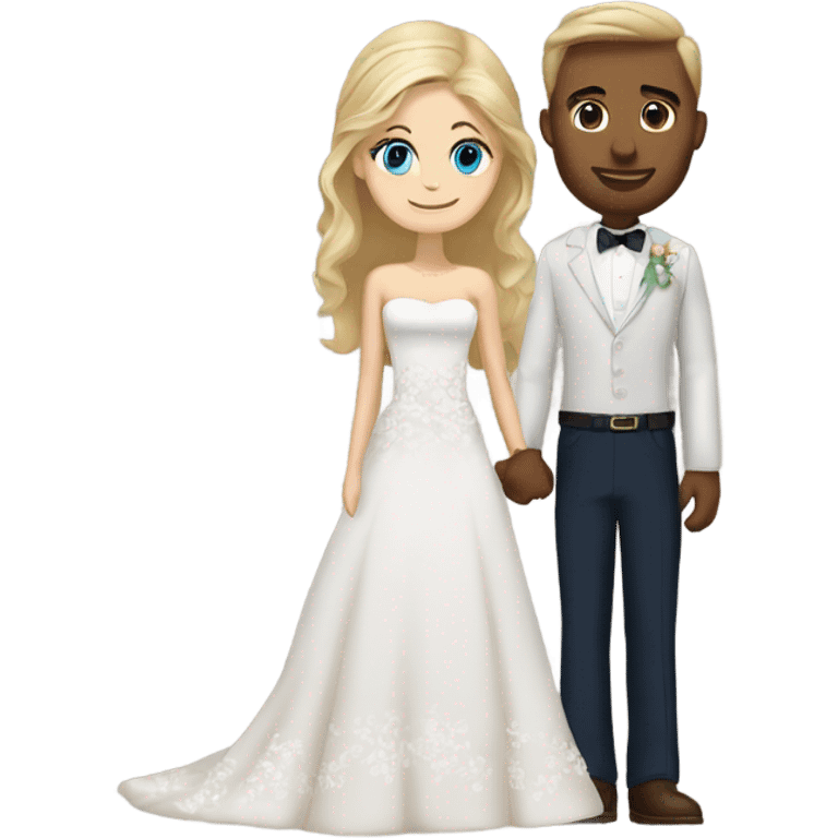 Pretty blonde hair and blue eyed bride holding hands with brown haired brown eyed groom emoji