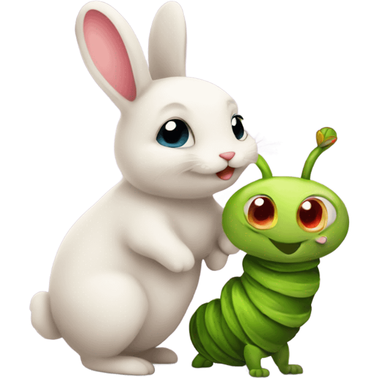 cute small bunny and cute caterpillar in love  emoji