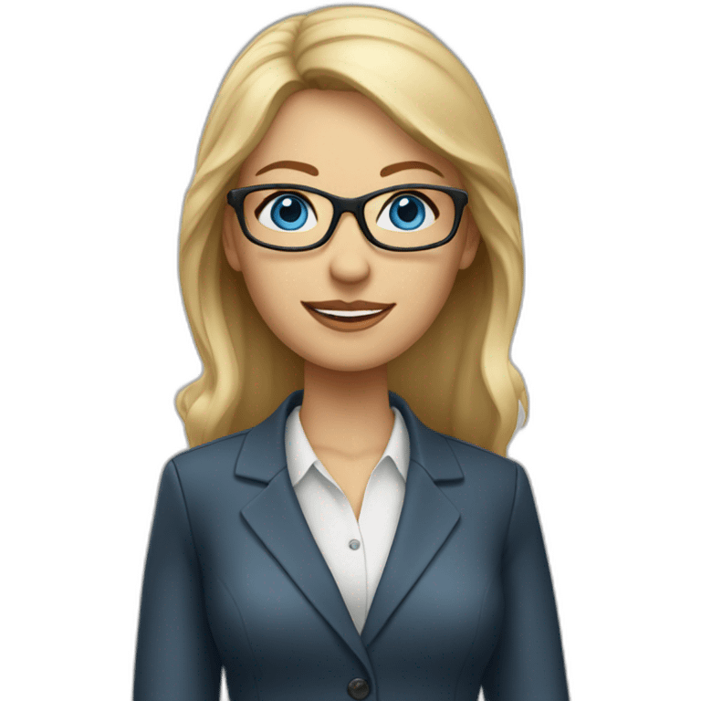 A blond hair woman, blue eyes with glasses and busines attire emoji