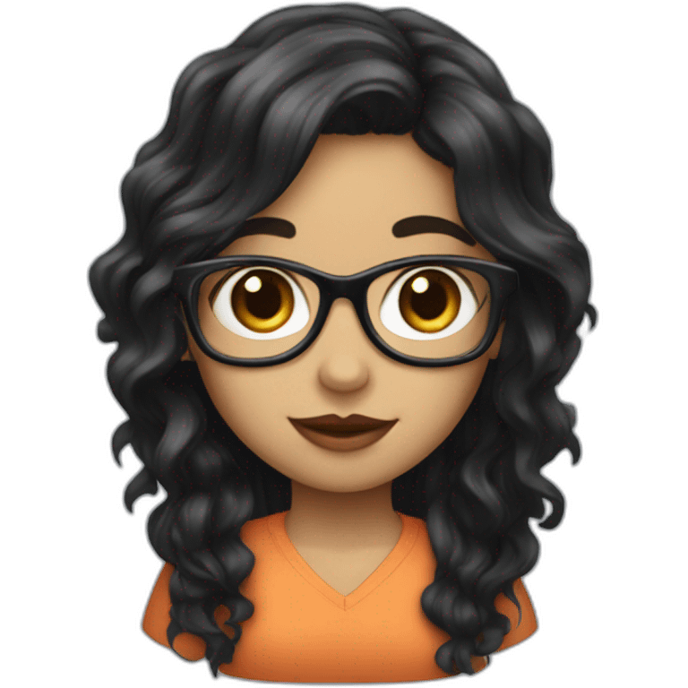 girl programmer with black wavy hair and big eyes emoji