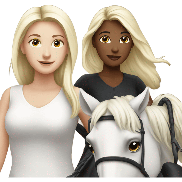 White girl riding black horse and white girl riding white horse emoji