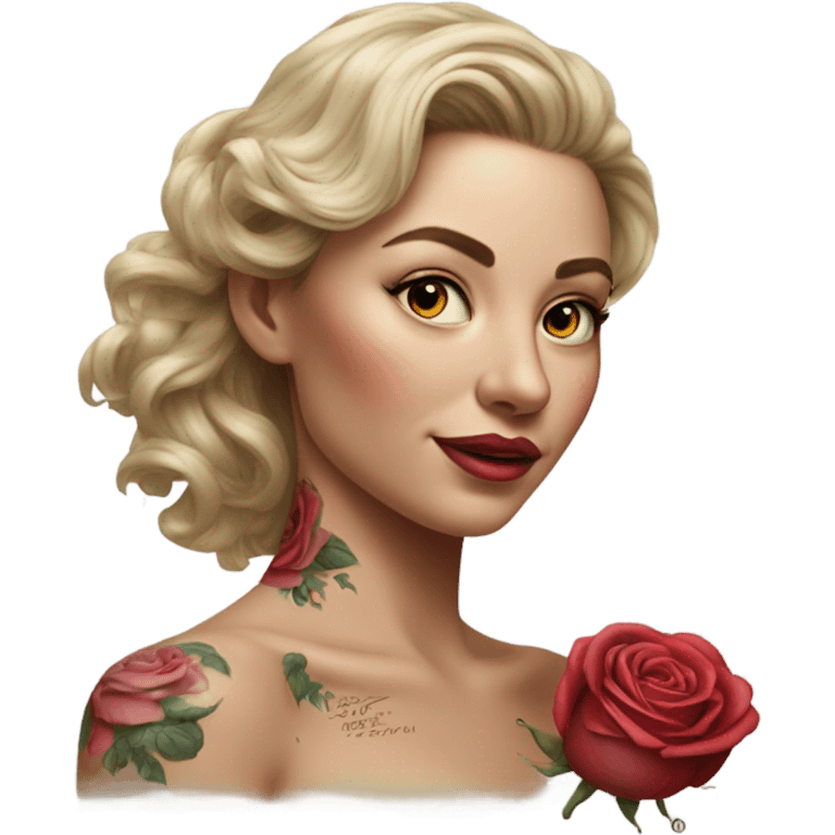 Hyper Realistic beautiful woman with a small rose tattoo emoji