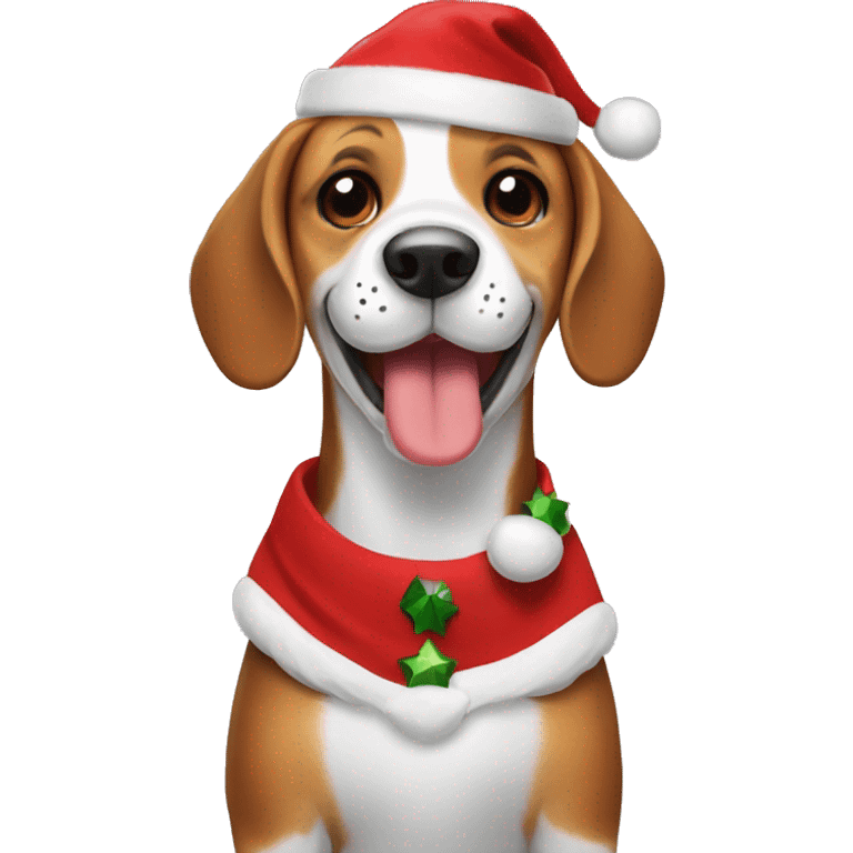 Beagle with cute smile and a Christmas dress emoji