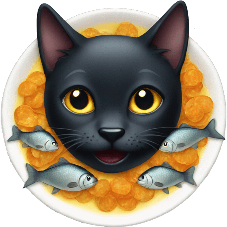 black cat eating fish emoji