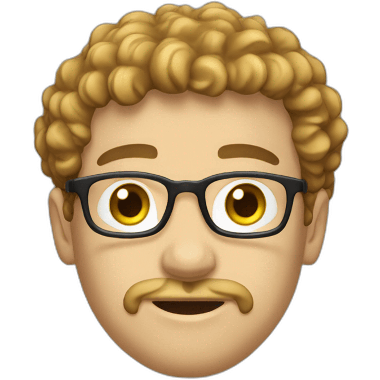 young white guy with curly dark hair round face and goatee beard nerd tshirt  emoji