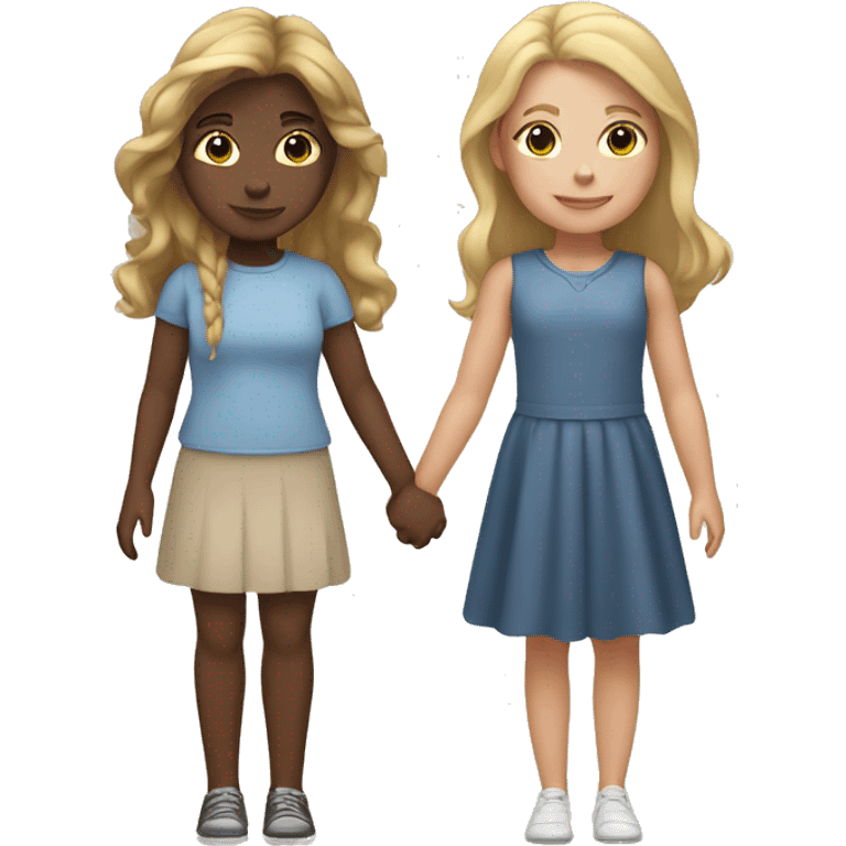 Blond girl and brown hair girl holding hands emoji