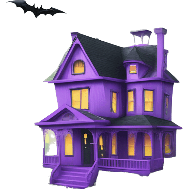 Barbie’s and Batman’s 6 story tall very haunted dream house with complete wrap-around porch, tall thorn bushes,and ghosts,guests, and spider webs everywhere and some broken windows and boards. The grass in the yard is dead.  emoji