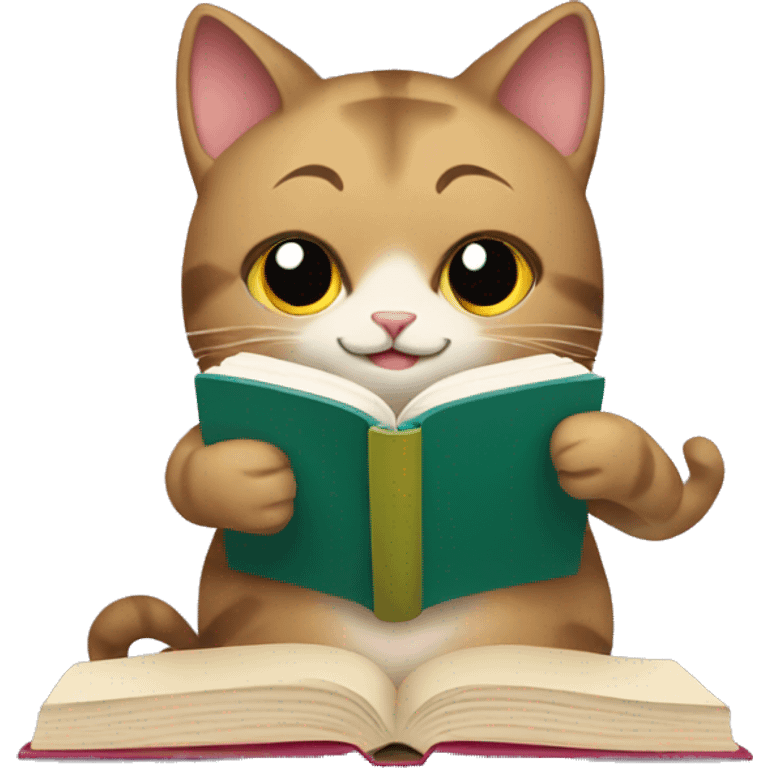 cat reading book and drinking coffee emoji