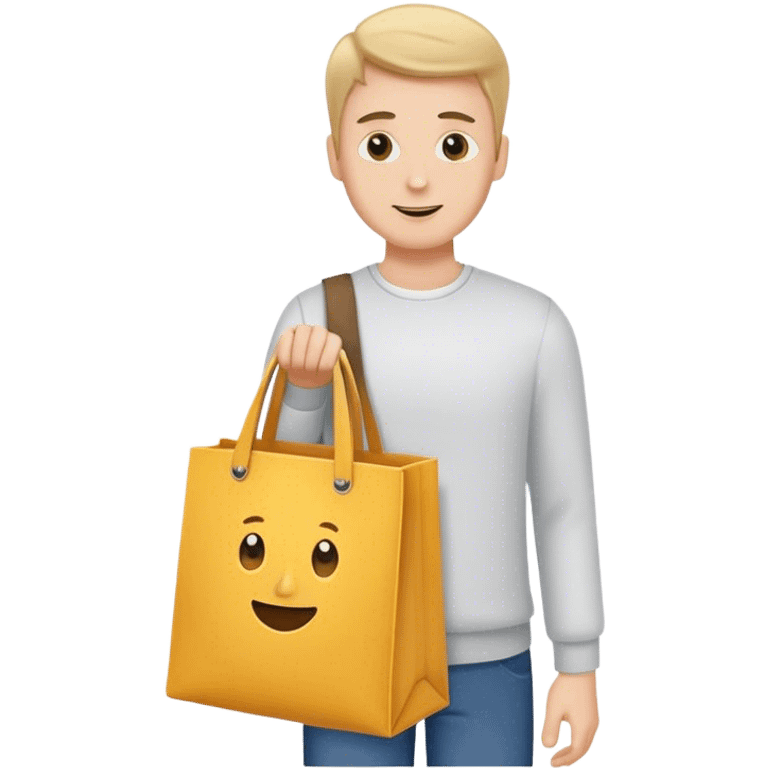 White guy receiving a tote bag emoji