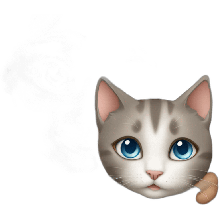 light gray, blue eyed cat cuddles brown highlighted colored girl emoji