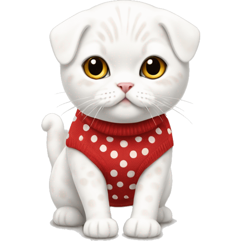 white Scottish fold with a red polka dot jumper on four legs emoji